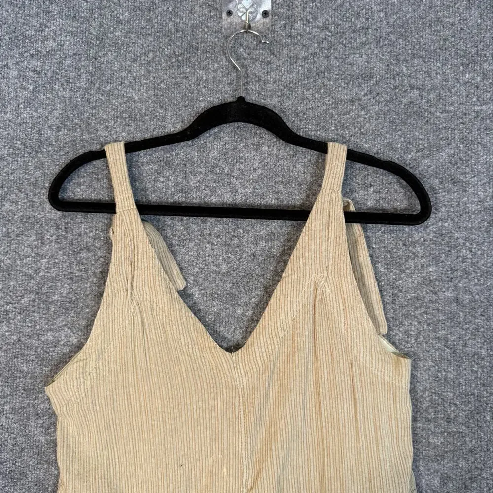 Free‎ People Playsuit Jumpsuit Womens XS Beige Striped Romper Vneck Bohemian